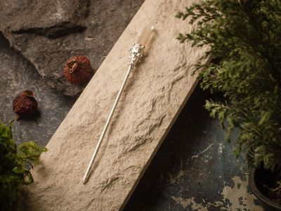 Chinese metal silver plated hair stick with smoky quartz, Hair Clip $43.00