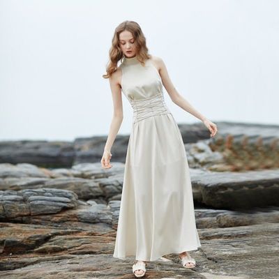 Elegant Vintage Slimming High Waisted Crossed Straps Tie Dress - Bonny YZOZO Boutique Store
