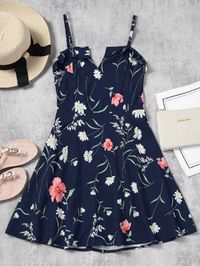 ZAFUL Boho Style Women Cami Floral Mini Dress V Neck Halter Strap Zipper A Line Dress Sweet High Waist Beach Sundress Female $35.00