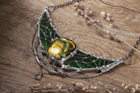 Forest Crescent Moon with cabochon from dichroic glass, green necklace, witchcraft, gothic jewelry, witchy, magical jewelry, witch jewelry $89.00