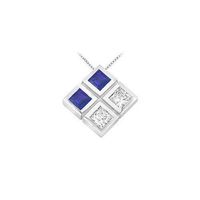 Blue Sapphire and Diamond Pendant : 14K White Gold - 1.00 CT TGW $3899.00