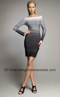 2014 Herve Leger Long Sleeves Ombre Bandage Dresses Sale
