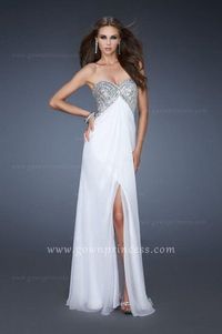 Center Slit La Femme 18577 Long Sequin Bodice Strapless Prom Gown